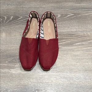 TOMS Red Canvas Slip-On Shoes